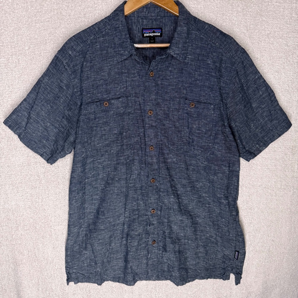 Patagonia Back Step Shirt Mens L Blue Hemp Organic Cotton STY53139 SP20